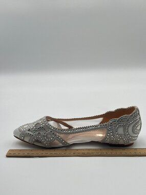 XYD Beige Pointed Toe Rhinestone Flats Mesh Slip-on Crystals Wedding Bride Shoes